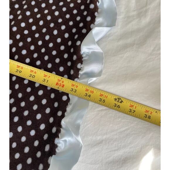 Max Daniel Polka Dot Baby Security Blanket Brown Blue Ruffle Satin Trim - Picture 10 of 10